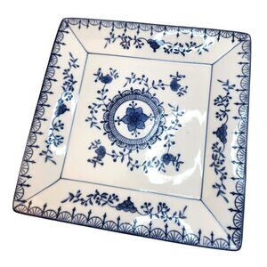Vintage Royal China Chinoiserie Blue & White Floral Square Plate, serving tray,